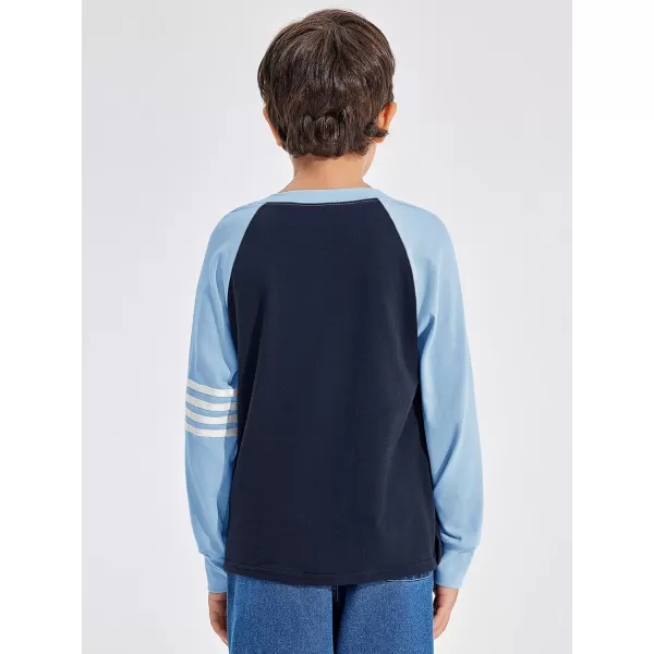 Haloumoning Boys Long Sleeve Raglan T-Shirts Casual Colorblock Crewneck Tops Tees 4-14 Years