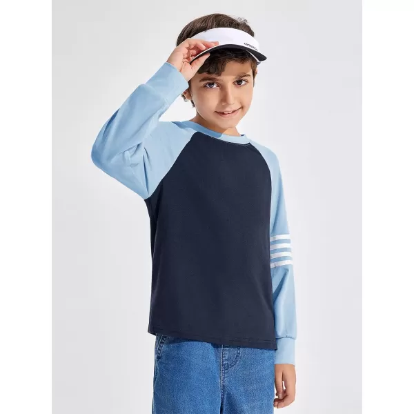Haloumoning Boys Long Sleeve Raglan T-Shirts Casual Colorblock Crewneck Tops Tees 4-14 Years