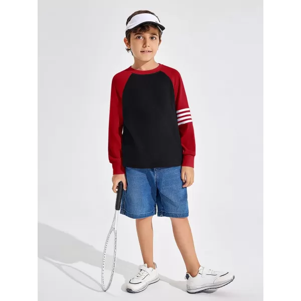 Haloumoning Boys Long Sleeve Raglan T-Shirts Casual Colorblock Crewneck Tops Tees 4-14 Years