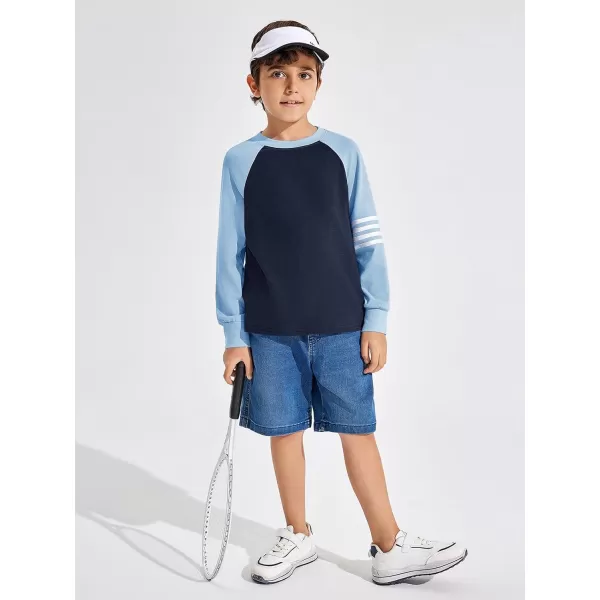 Haloumoning Boys Long Sleeve Raglan T-Shirts Casual Colorblock Crewneck Tops Tees 4-14 Years