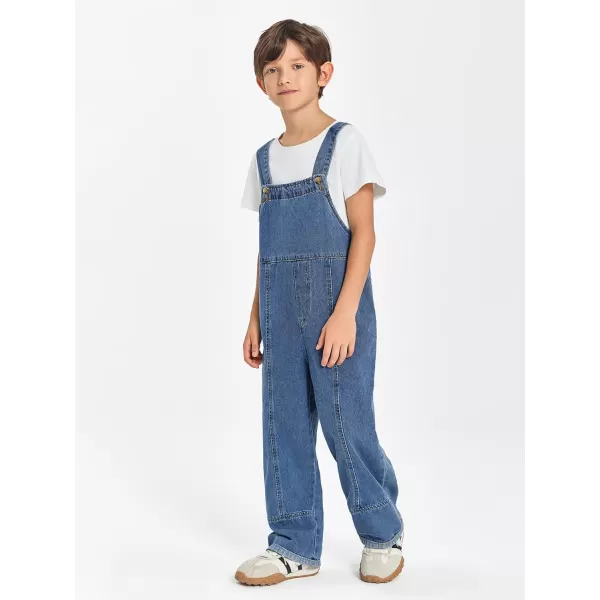Haloumoning Boys Overalls Denim Cute Adjustable Straps Bib Overalls Kids Loose Fit Jean Jumpsuits 5-14 Years