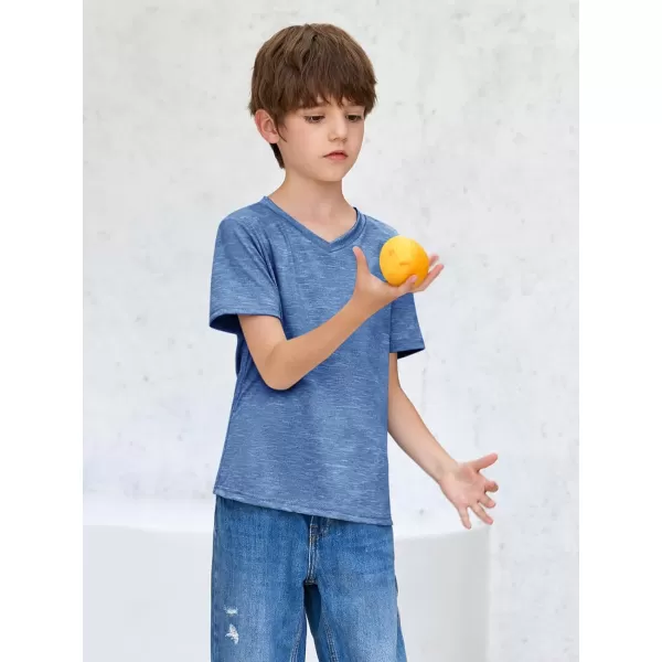 Haloumoning Boys Short Sleeve V Neck T Shirts Summer Casual Kids Soft Tshirts Basic Tees Tops 4-14 Years