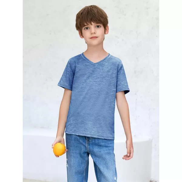 Haloumoning Boys Short Sleeve V Neck T Shirts Summer Casual Kids Soft Tshirts Basic Tees Tops 4-14 Years