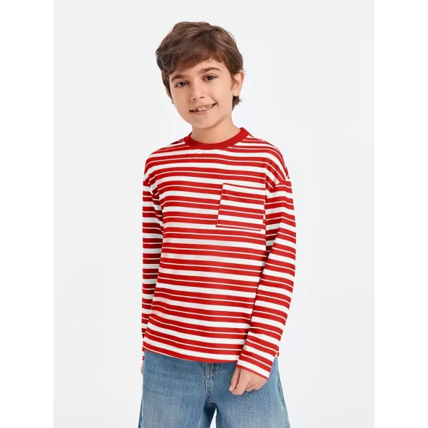 Haloumoning Boys Striped Shirts Kids Long Sleeve Crewneck Pullover Tops Soft Basic Tees with Pockets 5-14 Years