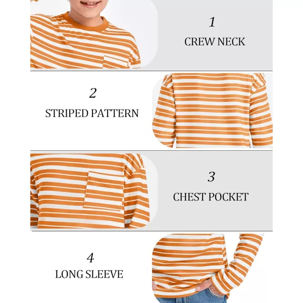 Haloumoning Boys Striped Shirts Kids Long Sleeve Crewneck Pullover Tops Soft Basic Tees with Pockets 5-14 Years