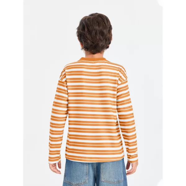 Haloumoning Boys Striped Shirts Kids Long Sleeve Crewneck Pullover Tops Soft Basic Tees with Pockets 5-14 Years