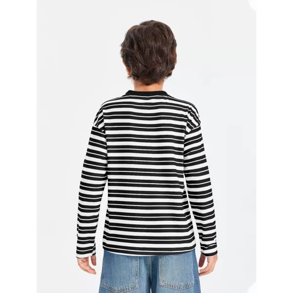 Haloumoning Boys Striped Shirts Kids Long Sleeve Crewneck Pullover Tops Soft Basic Tees with Pockets 5-14 Years