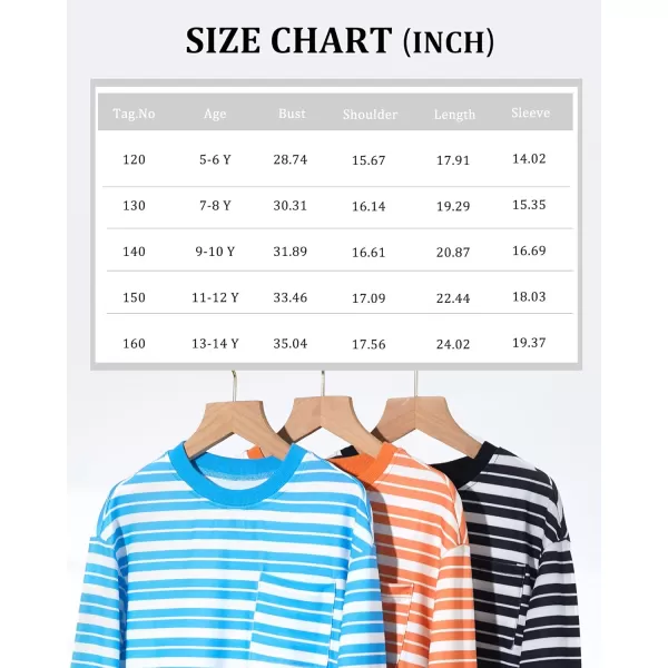 Haloumoning Boys Striped Shirts Kids Long Sleeve Crewneck Pullover Tops Soft Basic Tees with Pockets 5-14 Years