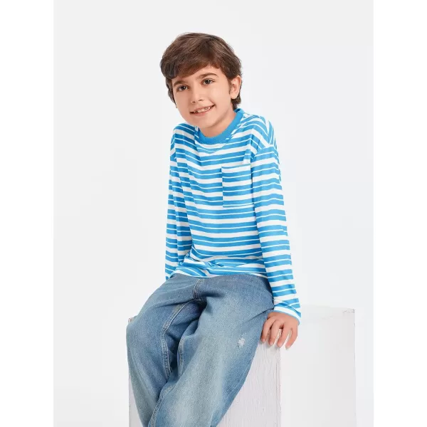 Haloumoning Boys Striped Shirts Kids Long Sleeve Crewneck Pullover Tops Soft Basic Tees with Pockets 5-14 Years