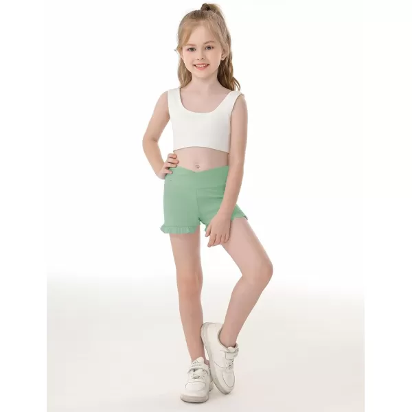 Haloumoning Girls Athletic Ruffle Shorts V Crossover High Waisted Yoga Dance Shorts Comfy Gymnastics Shorts 5-14Y