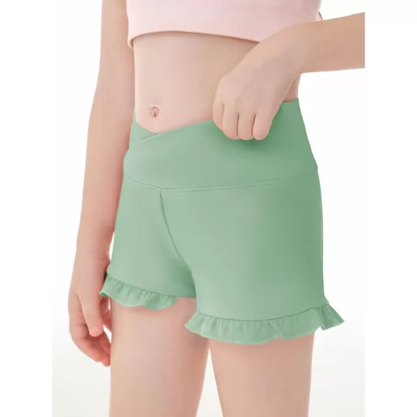 Haloumoning Girls Athletic Ruffle Shorts V Crossover High Waisted Yoga Dance Shorts Comfy Gymnastics Shorts 5-14Y