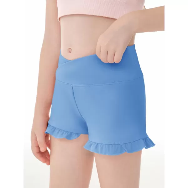 Haloumoning Girls Athletic Ruffle Shorts V Crossover High Waisted Yoga Dance Shorts Comfy Gymnastics Shorts 5-14Y
