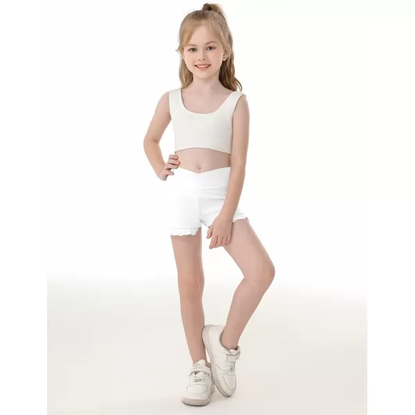 Haloumoning Girls Athletic Ruffle Shorts V Crossover High Waisted Yoga Dance Shorts Comfy Gymnastics Shorts 5-14Y