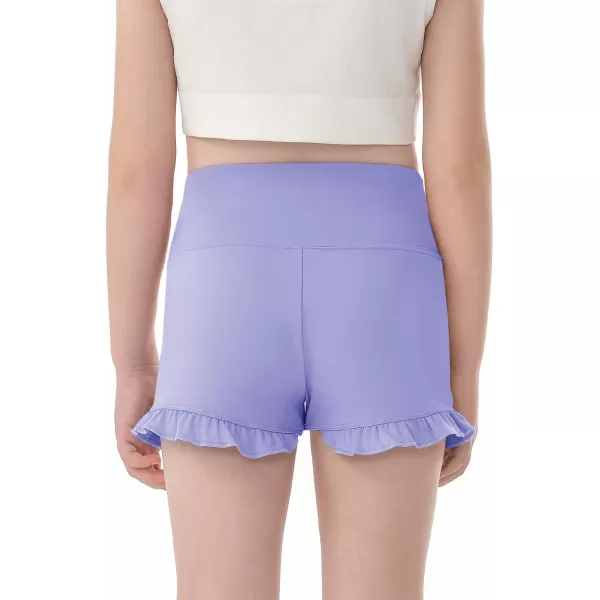 Haloumoning Girls Athletic Ruffle Shorts V Crossover High Waisted Yoga Dance Shorts Comfy Gymnastics Shorts 5-14Y