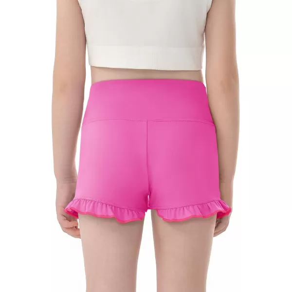 Haloumoning Girls Athletic Ruffle Shorts V Crossover High Waisted Yoga Dance Shorts Comfy Gymnastics Shorts 5-14Y