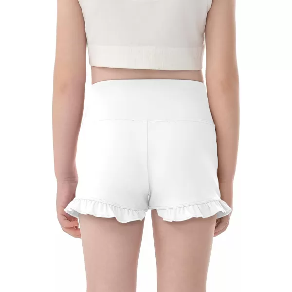 Haloumoning Girls Athletic Ruffle Shorts V Crossover High Waisted Yoga Dance Shorts Comfy Gymnastics Shorts 5-14Y