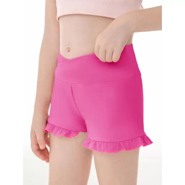 Haloumoning Girls Athletic Ruffle Shorts V Crossover High Waisted Yoga Dance Shorts Comfy Gymnastics Shorts 5-14Y