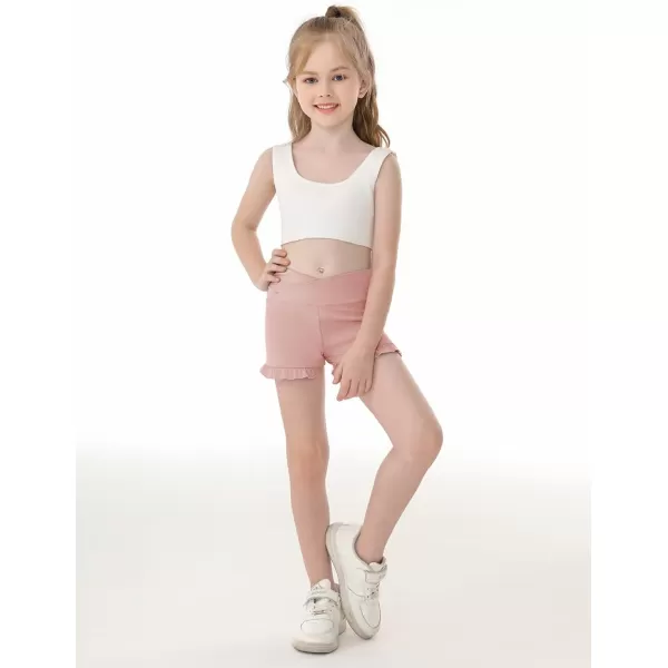 Haloumoning Girls Athletic Ruffle Shorts V Crossover High Waisted Yoga Dance Shorts Comfy Gymnastics Shorts 5-14Y