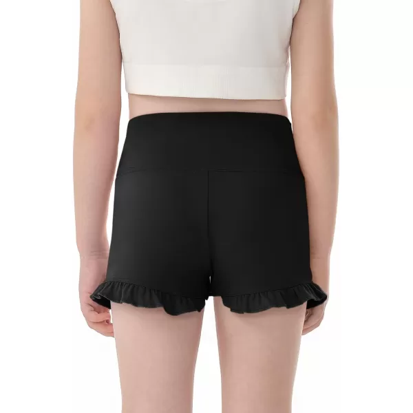 Haloumoning Girls Athletic Ruffle Shorts V Crossover High Waisted Yoga Dance Shorts Comfy Gymnastics Shorts 5-14Y