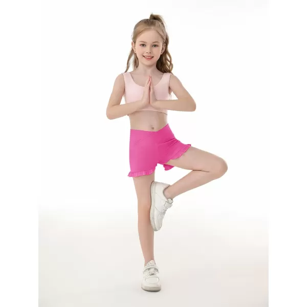 Haloumoning Girls Athletic Ruffle Shorts V Crossover High Waisted Yoga Dance Shorts Comfy Gymnastics Shorts 5-14Y