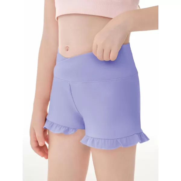 Haloumoning Girls Athletic Ruffle Shorts V Crossover High Waisted Yoga Dance Shorts Comfy Gymnastics Shorts 5-14Y