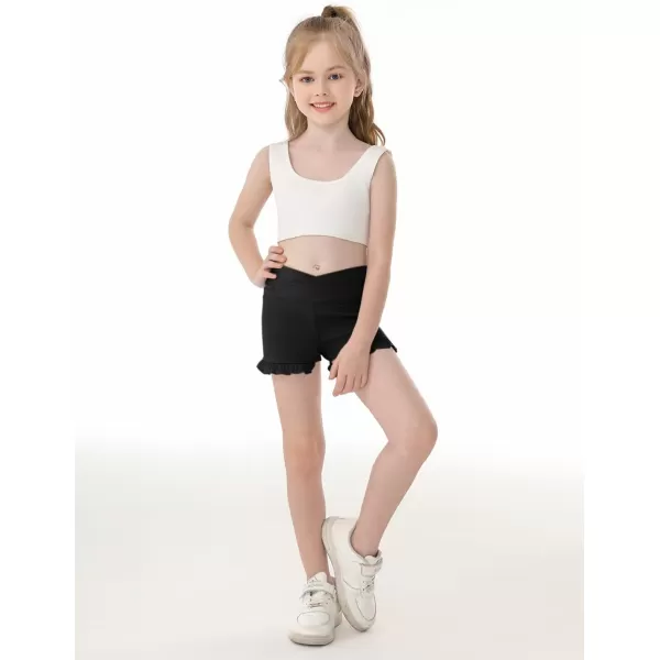 Haloumoning Girls Athletic Ruffle Shorts V Crossover High Waisted Yoga Dance Shorts Comfy Gymnastics Shorts 5-14Y