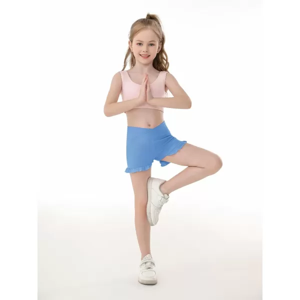 Haloumoning Girls Athletic Ruffle Shorts V Crossover High Waisted Yoga Dance Shorts Comfy Gymnastics Shorts 5-14Y