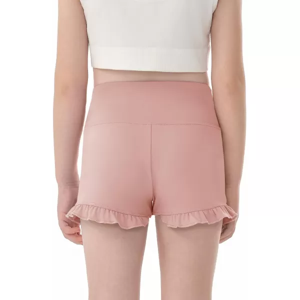 Haloumoning Girls Athletic Ruffle Shorts V Crossover High Waisted Yoga Dance Shorts Comfy Gymnastics Shorts 5-14Y