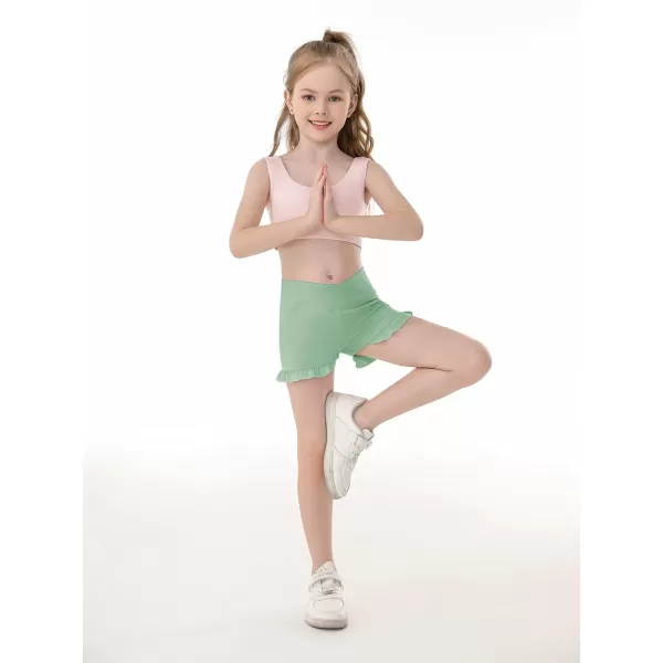 Haloumoning Girls Athletic Ruffle Shorts V Crossover High Waisted Yoga Dance Shorts Comfy Gymnastics Shorts 5-14Y