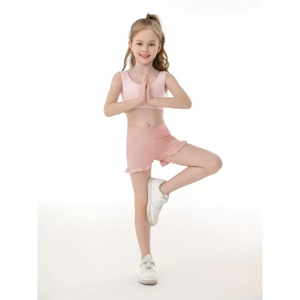 Haloumoning Girls Athletic Ruffle Shorts V Crossover High Waisted Yoga Dance Shorts Comfy Gymnastics Shorts 5-14Y