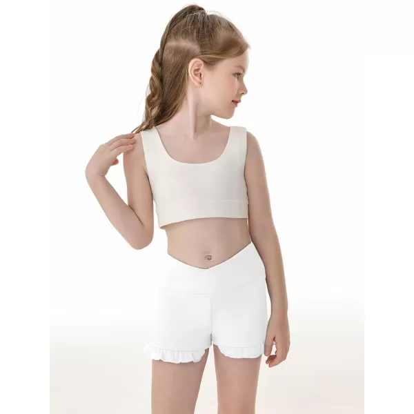 Haloumoning Girls Athletic Ruffle Shorts V Crossover High Waisted Yoga Dance Shorts Comfy Gymnastics Shorts 5-14Y