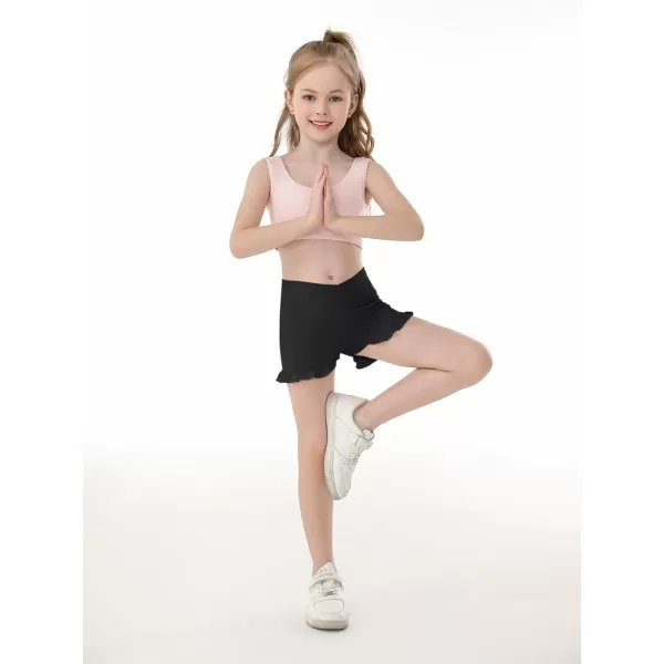 Haloumoning Girls Athletic Ruffle Shorts V Crossover High Waisted Yoga Dance Shorts Comfy Gymnastics Shorts 5-14Y