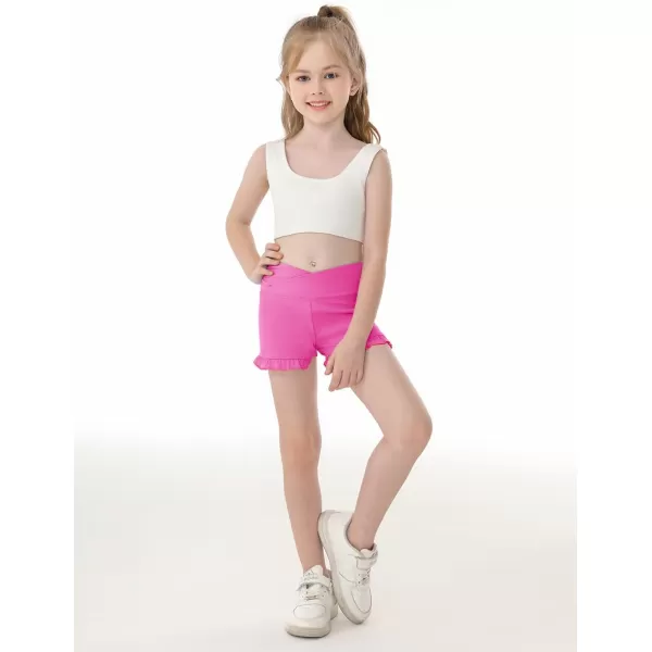 Haloumoning Girls Athletic Ruffle Shorts V Crossover High Waisted Yoga Dance Shorts Comfy Gymnastics Shorts 5-14Y
