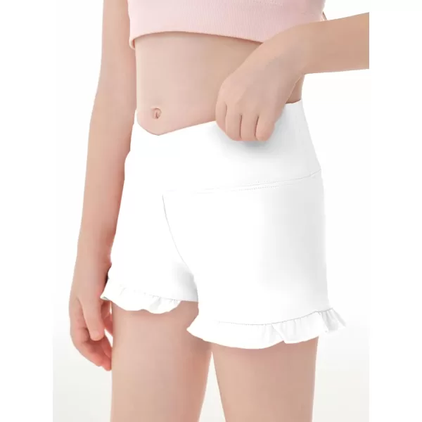 Haloumoning Girls Athletic Ruffle Shorts V Crossover High Waisted Yoga Dance Shorts Comfy Gymnastics Shorts 5-14Y