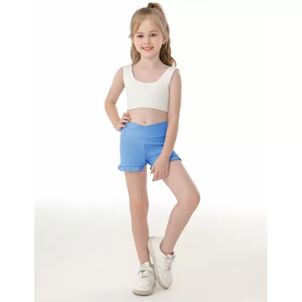 Haloumoning Girls Athletic Ruffle Shorts V Crossover High Waisted Yoga Dance Shorts Comfy Gymnastics Shorts 5-14Y