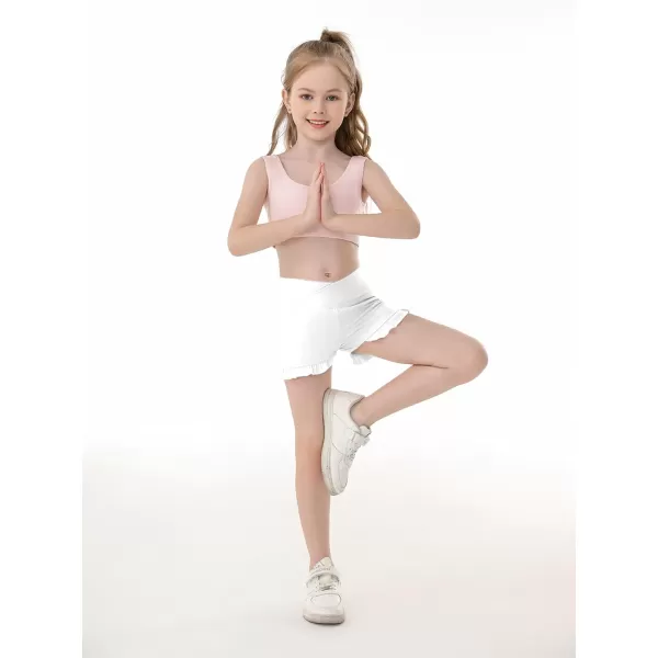 Haloumoning Girls Athletic Ruffle Shorts V Crossover High Waisted Yoga Dance Shorts Comfy Gymnastics Shorts 5-14Y