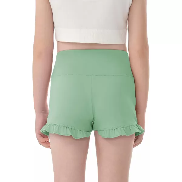 Haloumoning Girls Athletic Ruffle Shorts V Crossover High Waisted Yoga Dance Shorts Comfy Gymnastics Shorts 5-14Y
