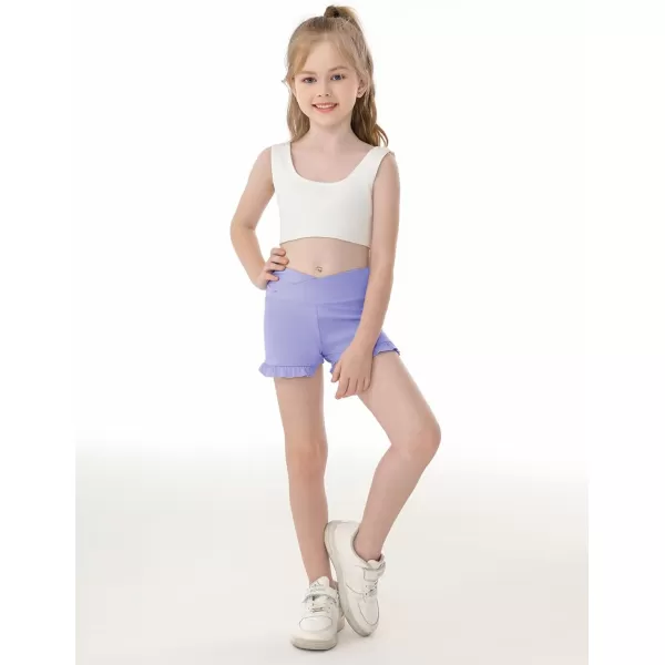 Haloumoning Girls Athletic Ruffle Shorts V Crossover High Waisted Yoga Dance Shorts Comfy Gymnastics Shorts 5-14Y