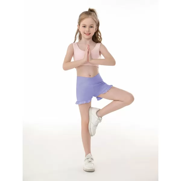 Haloumoning Girls Athletic Ruffle Shorts V Crossover High Waisted Yoga Dance Shorts Comfy Gymnastics Shorts 5-14Y