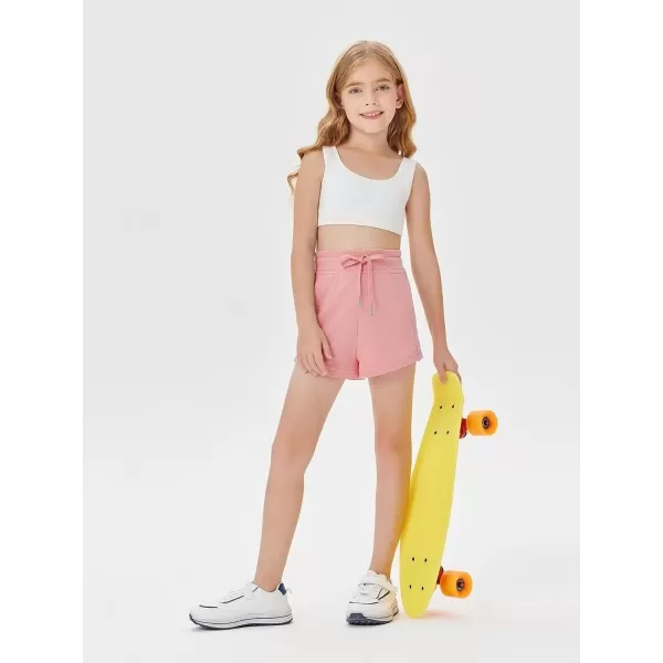 Haloumoning Girls Athletic Shorts Drawstring Elastic Waist Summer Workout Gym Running Sports Shorts with Pockets 5-14 Years