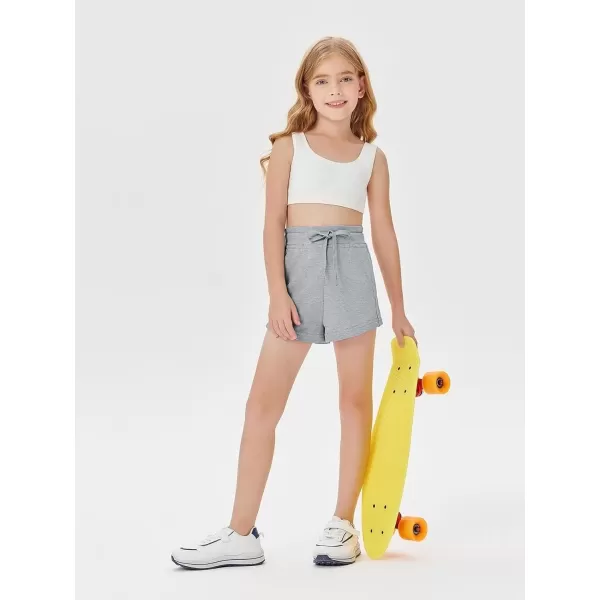 Haloumoning Girls Athletic Shorts Drawstring Elastic Waist Summer Workout Gym Running Sports Shorts with Pockets 5-14 Years