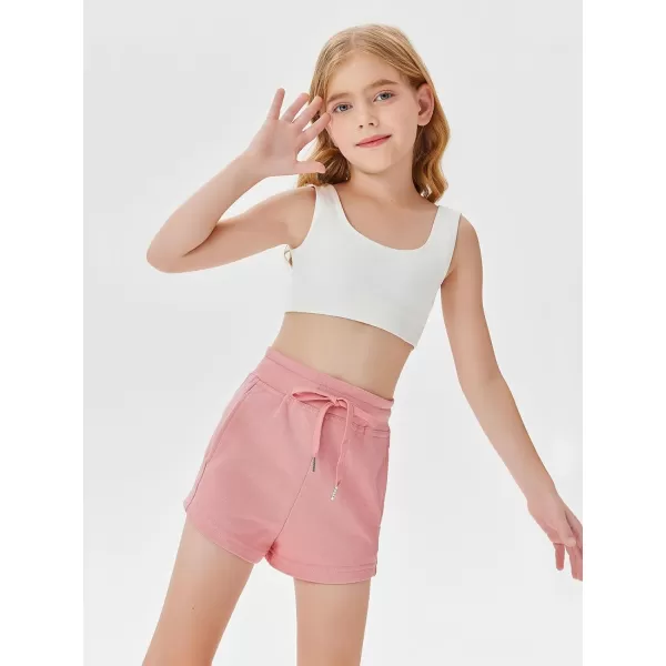 Haloumoning Girls Athletic Shorts Drawstring Elastic Waist Summer Workout Gym Running Sports Shorts with Pockets 5-14 Years