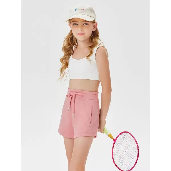Haloumoning Girls Athletic Shorts Drawstring Elastic Waist Summer Workout Gym Running Sports Shorts with Pockets 5-14 Years