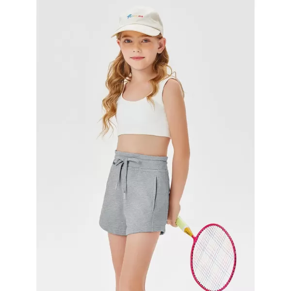 Haloumoning Girls Athletic Shorts Drawstring Elastic Waist Summer Workout Gym Running Sports Shorts with Pockets 5-14 Years