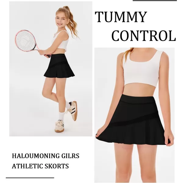 Haloumoning Girls Athletic Tennis Skirts Pleated Workout Golf Skorts with Shorts Pockets
