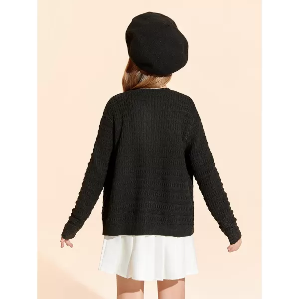 Haloumoning Girls Button Down Cardigan Jackets Kids Long Sleeve Cable Knit Sweaters 5-14 Years