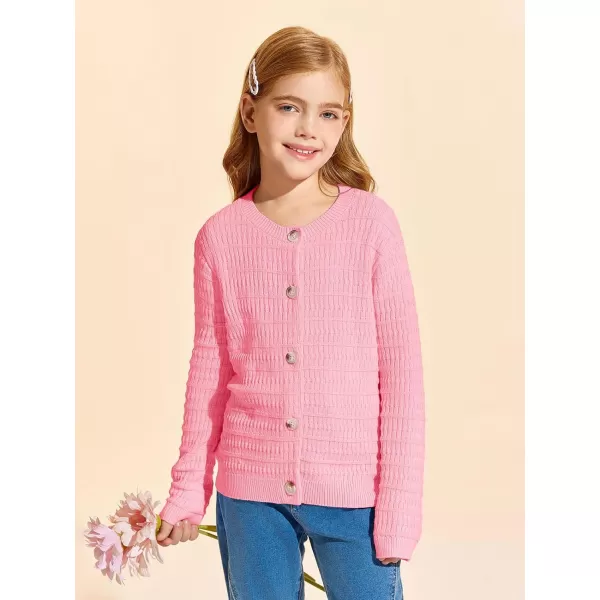 Haloumoning Girls Button Down Cardigan Jackets Kids Long Sleeve Cable Knit Sweaters 5-14 Years