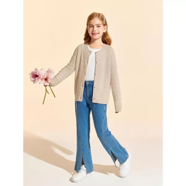 Haloumoning Girls Button Down Cardigan Jackets Kids Long Sleeve Cable Knit Sweaters 5-14 Years
