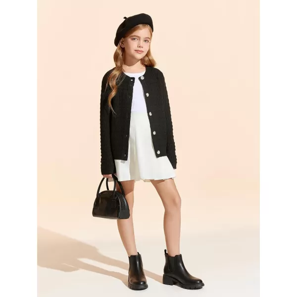 Haloumoning Girls Button Down Cardigan Jackets Kids Long Sleeve Cable Knit Sweaters 5-14 Years