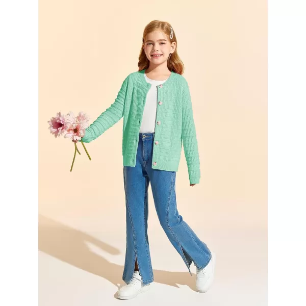 Haloumoning Girls Button Down Cardigan Jackets Kids Long Sleeve Cable Knit Sweaters 5-14 Years